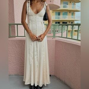 Jacindy Satin Cream Maxi Dress